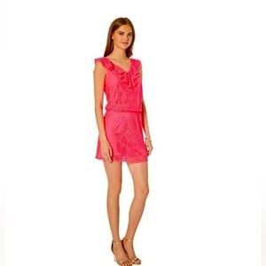 Lily Pulitzer Alyssa Romper Crab Claw Coral, Flowing Leaf Lace, Small